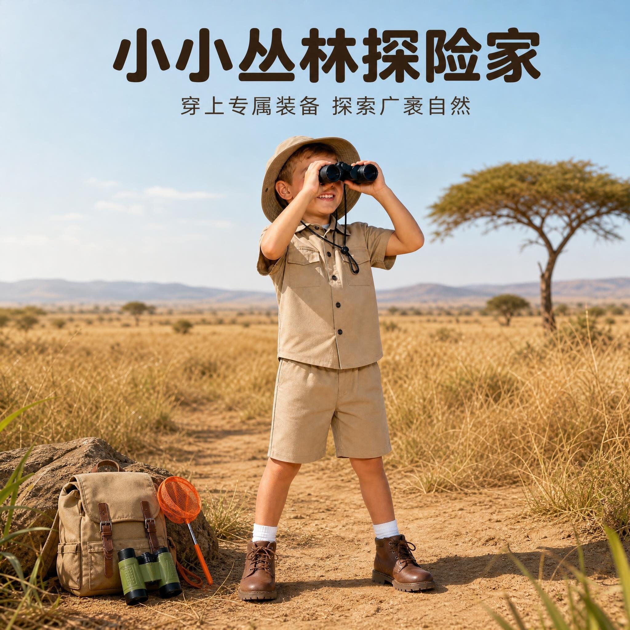 儿童丛林探险家演出服男童工装风短袖冒险家户外主题幼儿园表演服
