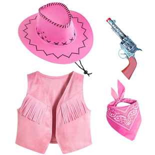 万圣节儿童服装女童粉色美国西部牛仔风马甲幼儿园牛仔很忙演出服