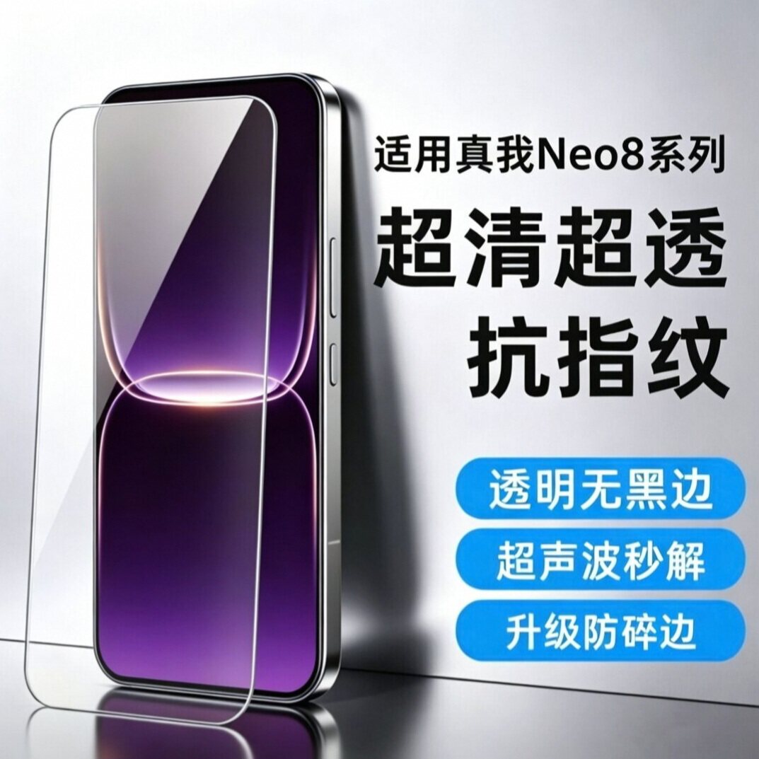 适用真我Neo8/Neo7/Neo7SE/Turbo/GTNeo5/5SE/GT8/GT7/GT6/GT5钢化膜 无黑边全透明防刮防指纹超声波手机贴膜图片