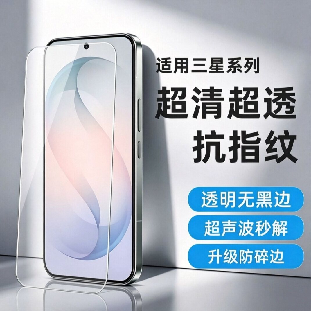 适用三星S26 S26+ S26Ultra钢化膜S25Edge S24Ultra S23+S22+S21+超声波指纹全屏覆盖防摔高清玻璃保护膜