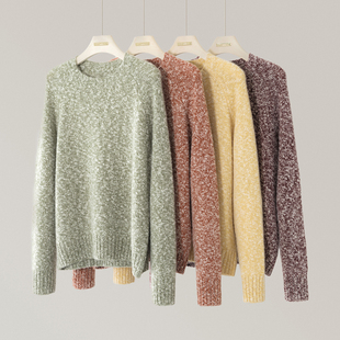 厚款羊绒邓肯花纱套头衫女100%山羊绒针织套头衫插肩圆领套头衫