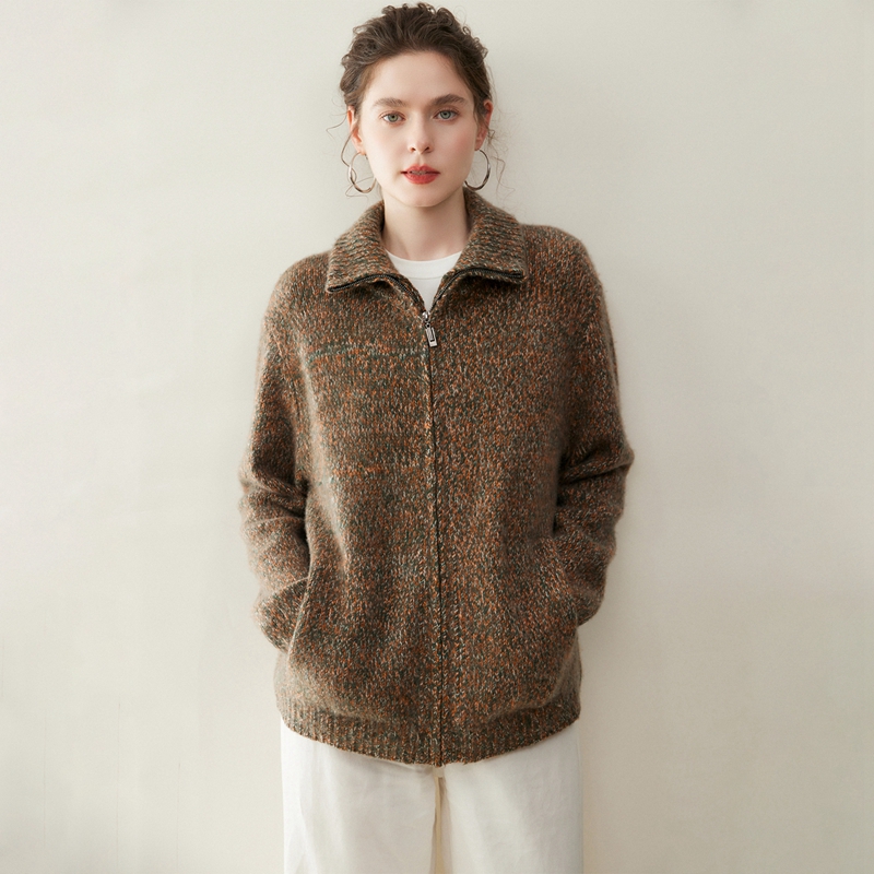 NF8528山羊绒针织6股花纱开衫加厚毛衣外套女外套毛衣羊绒衫