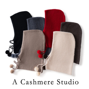 山羊绒针织护耳帽羊绒大衣内搭帽子男女同款貂绒球法拉帽