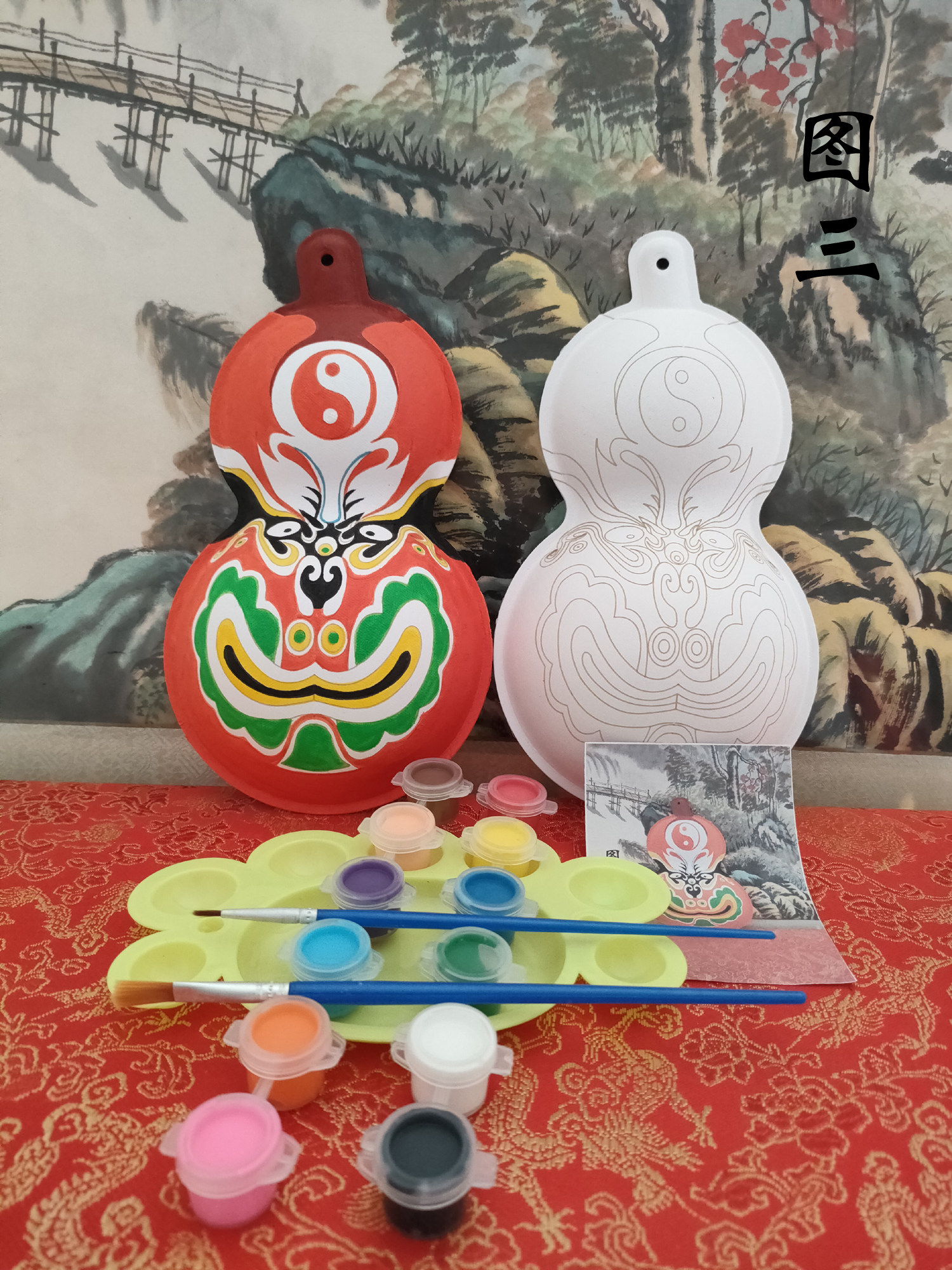 작은 DIY 전통 문화 수제 말 숟가락 조롱박 사회 불 패턴 얼굴 화장 흰색 공백 ??무형 문화 창의 교재