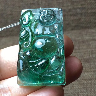 天然碧玺雕刻佛吊坠碧玺吊坠佛吊坠蓝碧玺佛吊坠蓝绿碧玺佛吊坠
