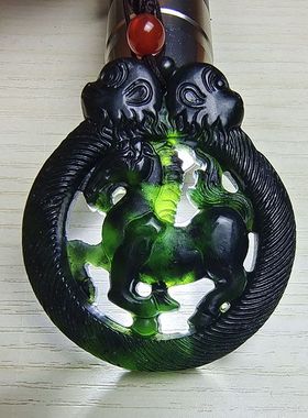 天然玉石藏玉药王石墨绿玉生肖马 马上封侯 马到成功吊坠挂件