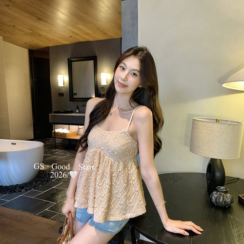 GOOD START-妹天菜夏季清新甜美氛围感重工钩花吊带背心N5126X