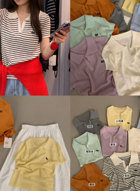 ULOUR/U粒-26夏款上新超级有韩味polo领刺绣针织短袖针织衫M6052