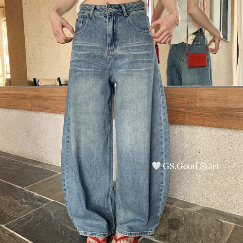 GS.GOOD START-～必囤这款夏季时髦百搭水洗猫抓纹弯刀牛仔裤D309