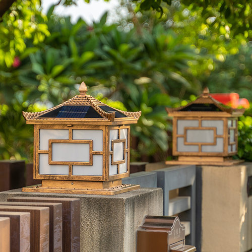 户外防水柱头灯太阳能别墅庭院围墙柱子灯农村室外围栏中字庭院灯