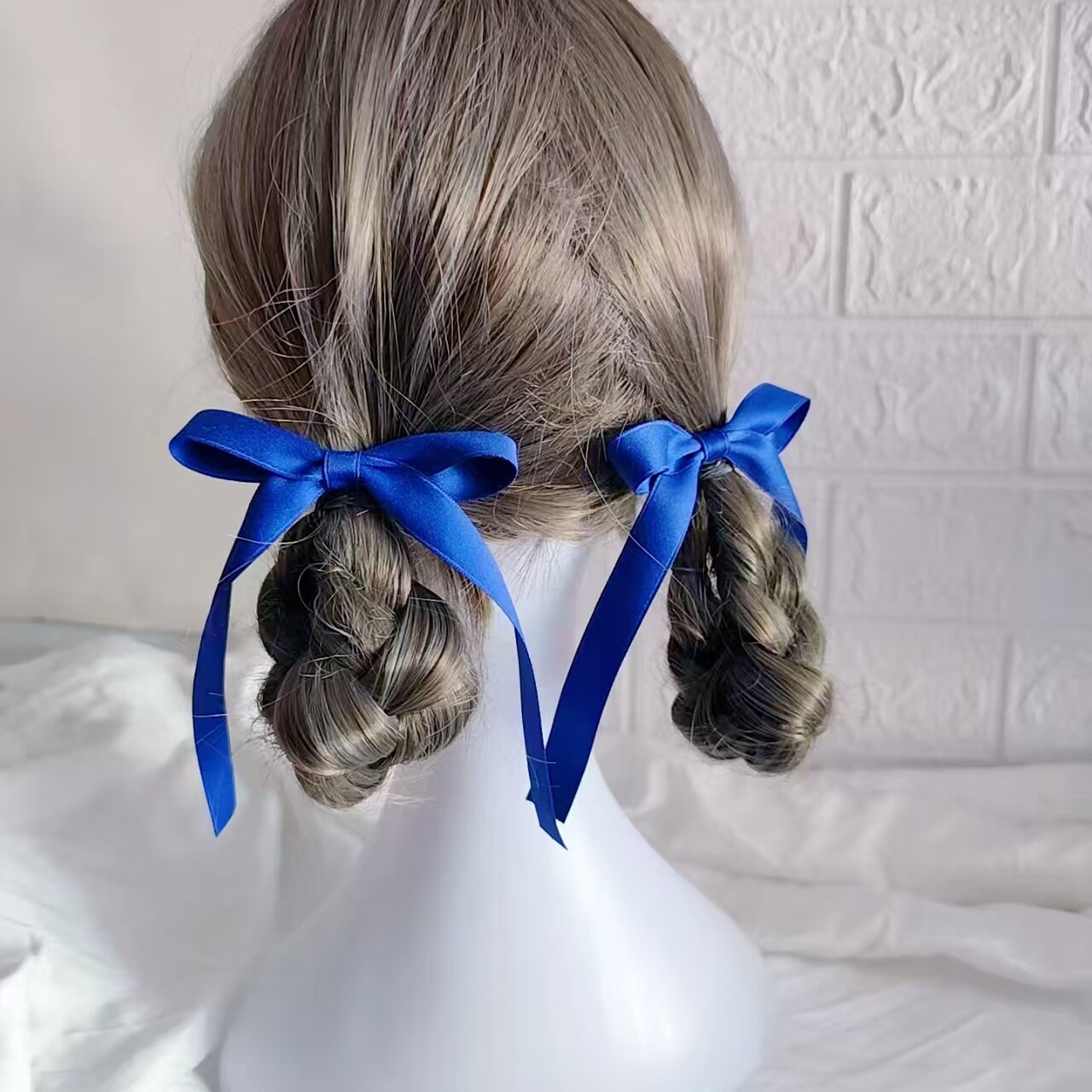 宝蓝色蝴蝶结发卡飘带对夹蓝色系校服表演配饰双马尾发夹圈橡皮筋