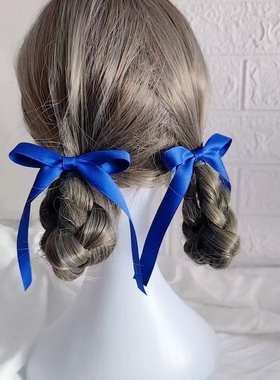 宝蓝色蝴蝶结发卡飘带对夹蓝色系校服表演配饰双马尾发夹圈橡皮筋