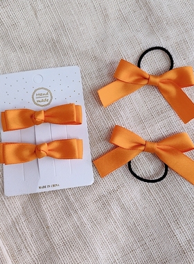 原创橙色迷你小蝴蝶结对夹儿童学生发饰小女孩配校服班服表演头饰