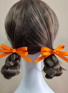 原创手工简约宝宝头绳橙色蝴蝶结女童发绳发圈皮筋少女对夹边夹子