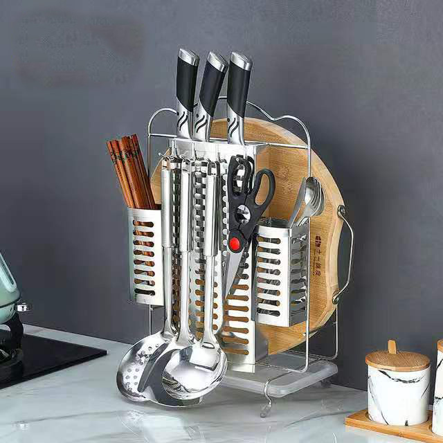 不锈钢钢板刀架厨房用品落地刀座收纳架砧板菜刀架菜板刀具架