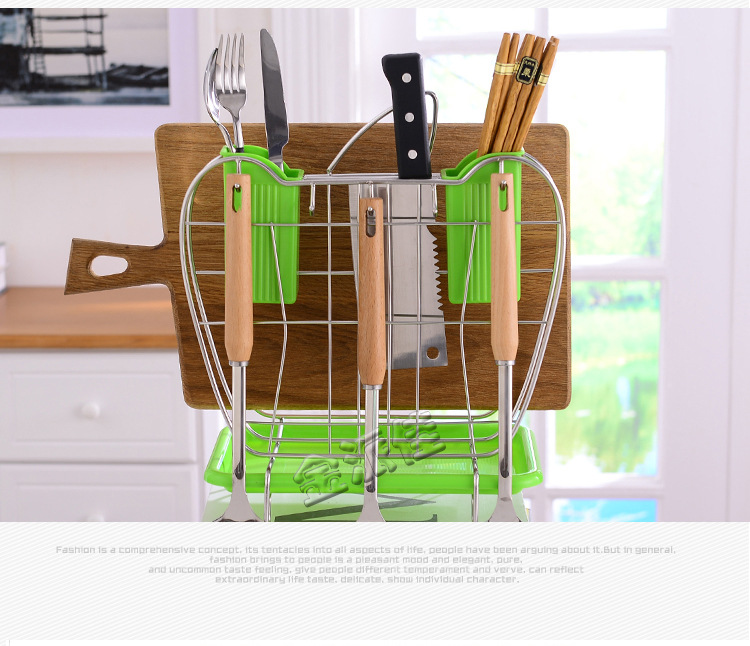 不锈钢厨房置物架多功能菜刀板架带接水盘砧板架苹果形刀架收纳架