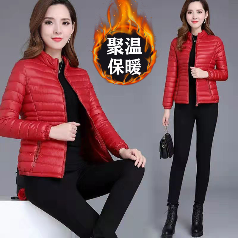 棉袄女新款中年薄棉衣短款轻薄洋气韩版修身时尚妈妈立领棉服外套