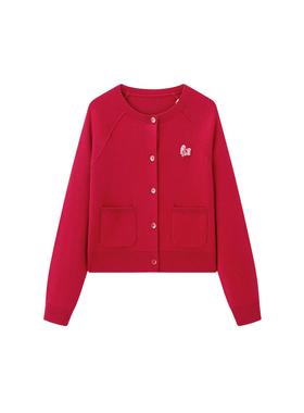 【商场同款】新年红色针织开衫女内搭羊毛混纺毛衣C2EDG1229