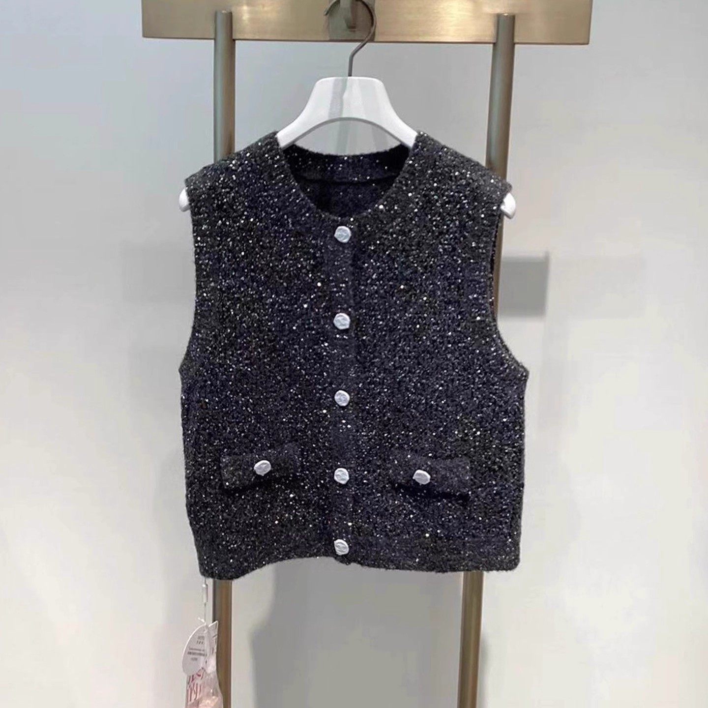 商场同款2025秋新品休闲百搭灰色羊毛针织衫马甲女上衣1GA130091