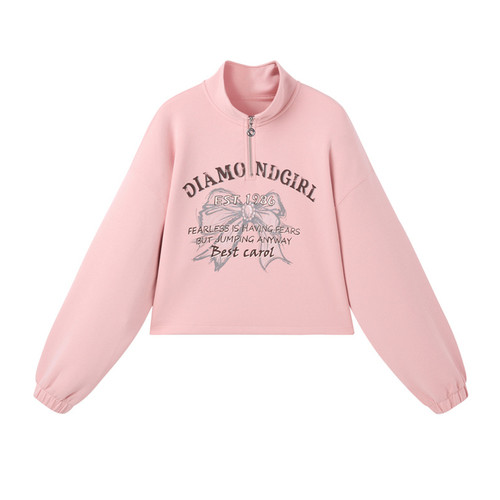 【商场同款】蝴蝶结宽松卫衣24冬立领半开襟短上衣C2CRE4101