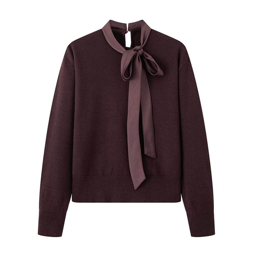 商场同款蒋欣2025新款时尚百搭通勤飘带领口长袖针织衫1GA132792