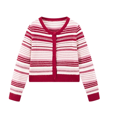 【商场同款】甜美条纹圆领线开衫25年春季新款毛衣外套C1EDF1223