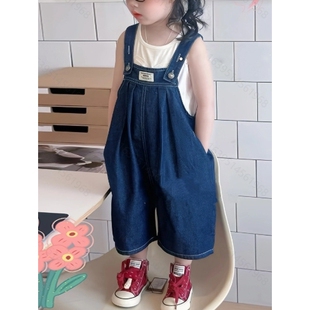 子儿童阔腿裤 休闲裤 五分短裤 宽松背带裤 宝宝春夏装 女童连体裤 新款