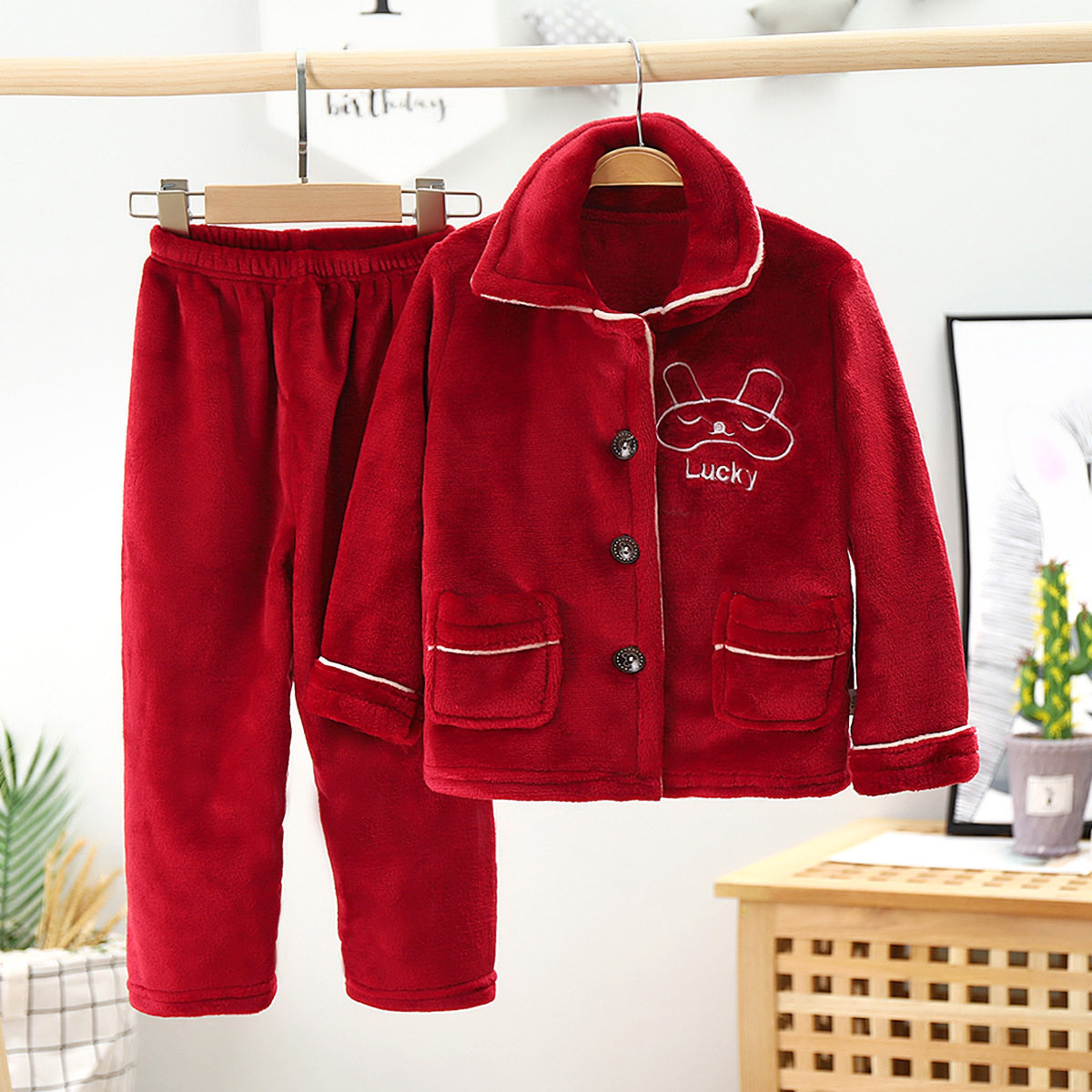 GIRLS PAJAMAS AUTUMN WINTER THICKENED FLANNEL BABY KIDS WINTER CORAL VELVET LOUNGEWEAR PARENT-CHILD SET LITTLE GIRL