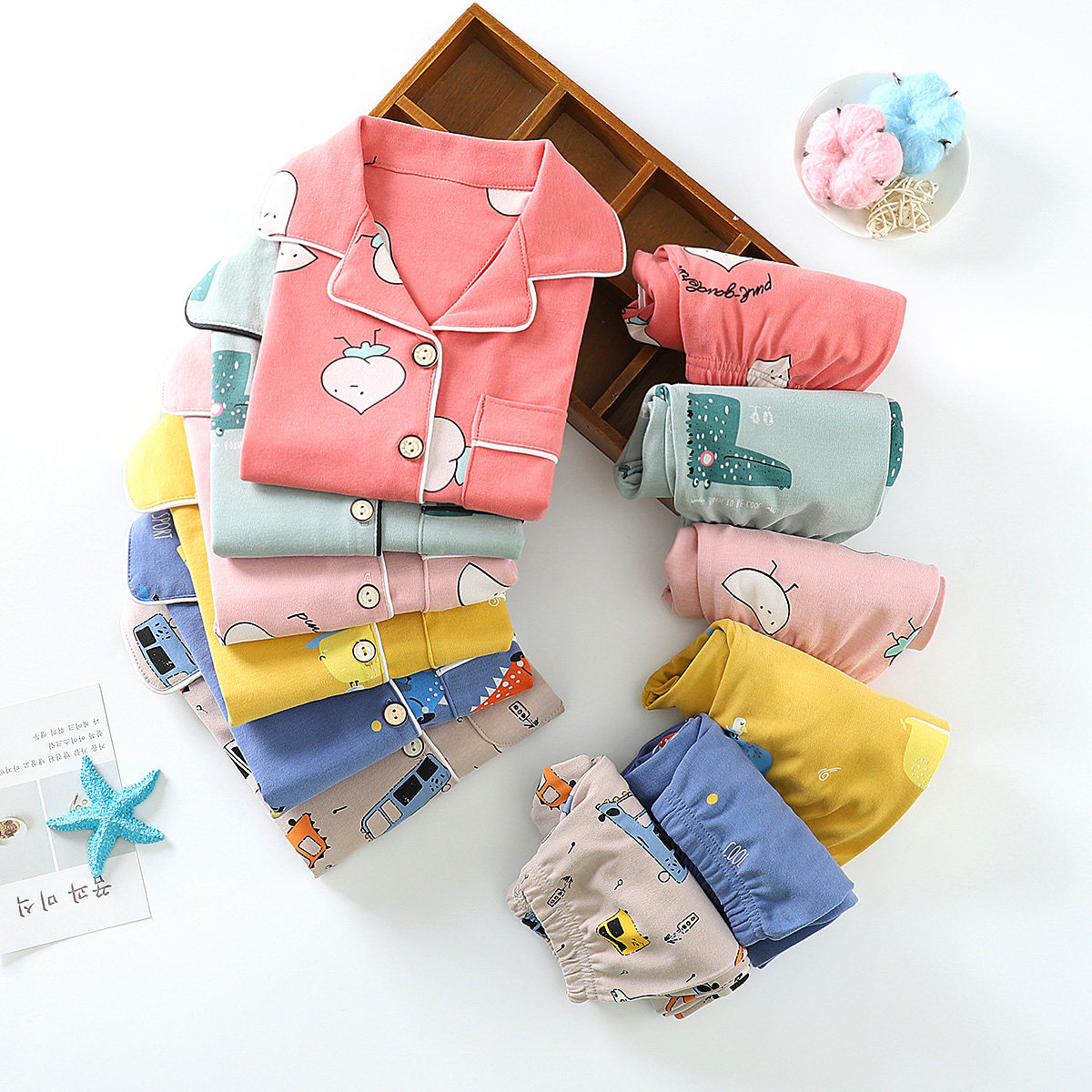 CHILDRENS PAJAMAS WOMENS COTTON LONG-SLEEVED SPRING AND AUTUMN BOYS AND GIRLS CHILDRENS SUMMER THIN SECTION CHILDRENS HOME SERVICE BABY SUIT