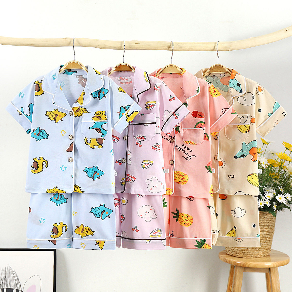 2023 SUMMER NEW CHILDRENS COTTON LOUNGEWEAR MIDDLE CHILDRENS PAJAMAS PAJAMAS SET BIG CHILDRENS FOLIO CASUAL TWO-PIECE SET