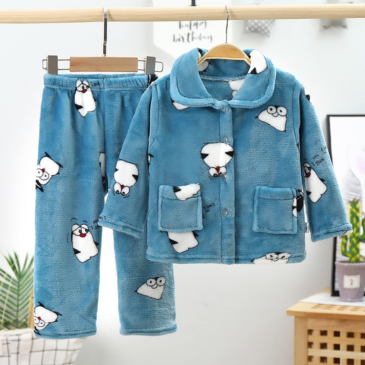 CHILDRENS PAJAMAS FLANNEL AUTUMN AND WINTER BOYS CORAL VELVET GIRLS BOYS BABIES AND CHILDREN THICK WINTER CLOTHING