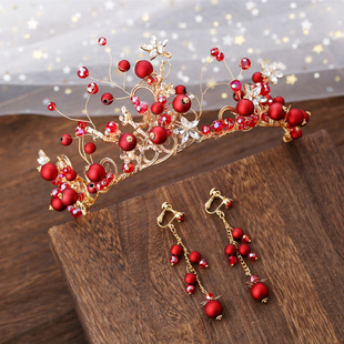 2019新款 超仙大气结婚发箍婚纱敬酒服配饰品 新娘头饰红色皇冠韩式