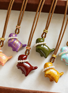 原创时尚精致彩色滴油珍珠猫咪毛衣链轻奢高级感气质百搭长项链女