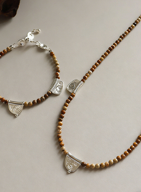 简约时尚复古精致图画石项链配饰女轻奢小众高级感串珠百搭锁骨链