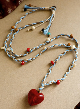 时尚精致多巴胺爱心贝壳吊坠长项链女款轻奢小众高级感编绳毛衣链