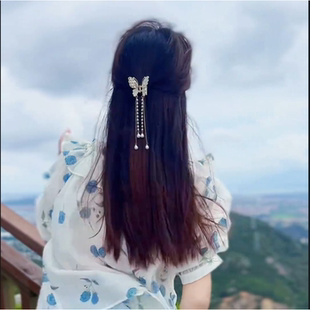 优雅气质蝴蝶流苏发夹女中式半扎马尾夹后脑勺束发抓夹甜美发饰