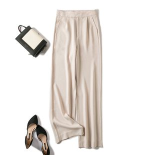 飒爽大女主裤！通勤休闲捏褶肌理感篙端米色含醋酸阔腿裤长裤女夏