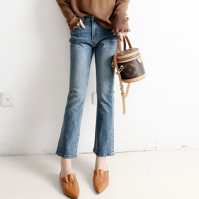 日系轻奢水洗牛仔裤显瘦喇叭裤子 微喇九分牛仔裤女2020早春新款