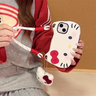 超萌可爱猫猫头网红猫咪苹果16适用手提绳手机壳iPhone13ProMax高级感15pro女款11少女心14pro保护套