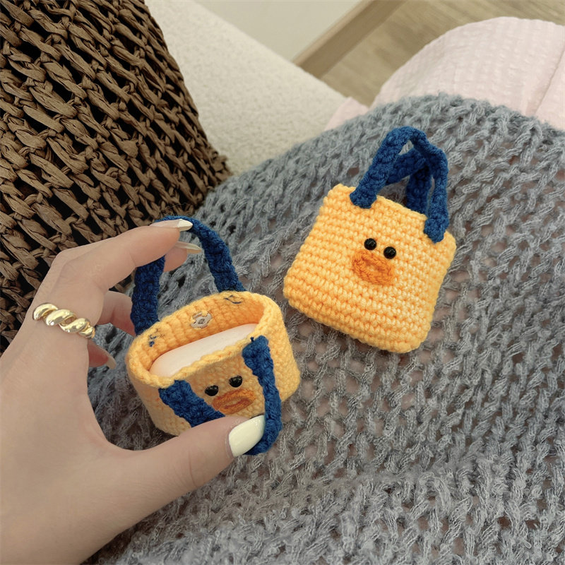 秋冬毛绒针织小鸡可爱苹果1蓝牙2代适用耳机壳AirPods3女款pro2代保护套