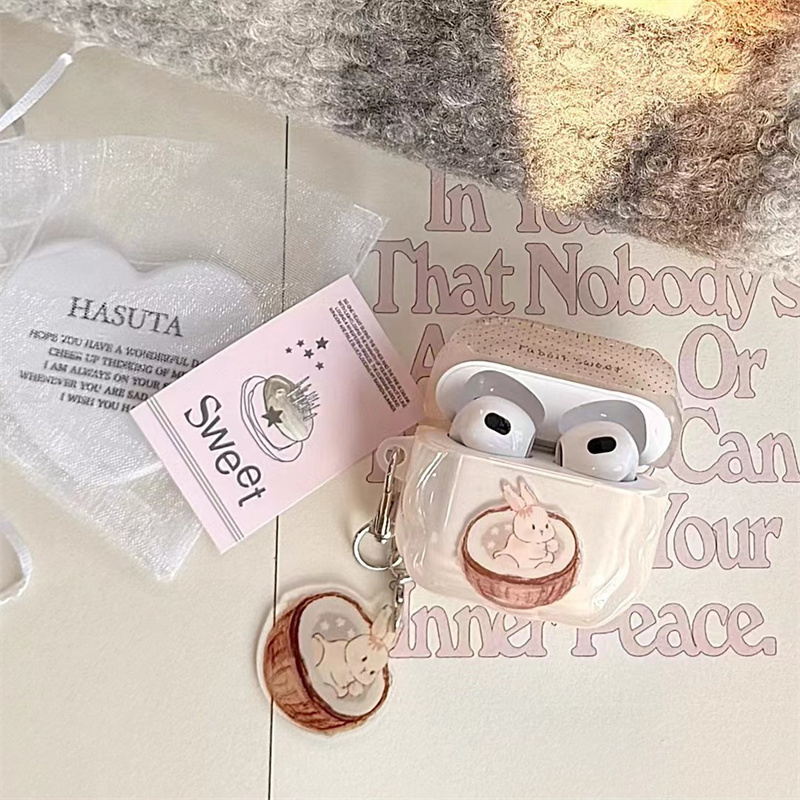 ins治愈系卡通小兔子椰子可爱苹果1蓝牙2代适用耳机壳airpods3女款pro2高级感airpods4代挂饰pro3代保护套