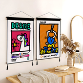 美式 涂鸦布艺挂画玄关客厅墙面装 饰画挂毯房间改造背景布墙布挂布