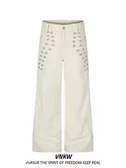 American-Style Deconstructed Palace Metal Button Wide-Leg Cargo Pants for Men and Women, Loose, Slimming, Versatile, Commuter Design Long Pants