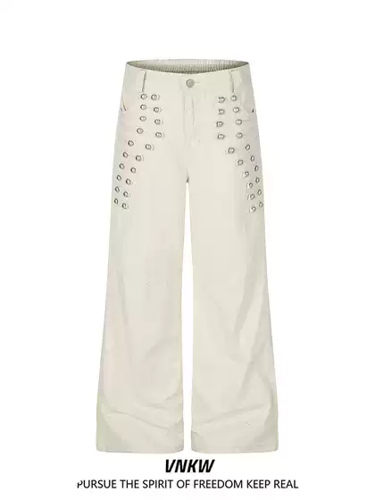 American-Style Deconstructed Palace Metal Button Wide-Leg Cargo Pants for Men and Women, Loose, Slimming, Versatile, Commuter Design Long Pants