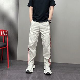 捡漏显瘦休闲裤男夏季速干男裤薄款条纹长裤新款高级直筒裤子