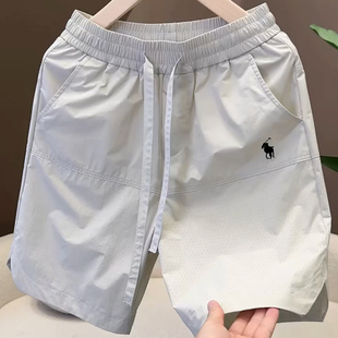 美式 冰丝小马刺绣休闲五分裤 短裤 外穿速干沙滩裤 宽松5分 夏季 男士