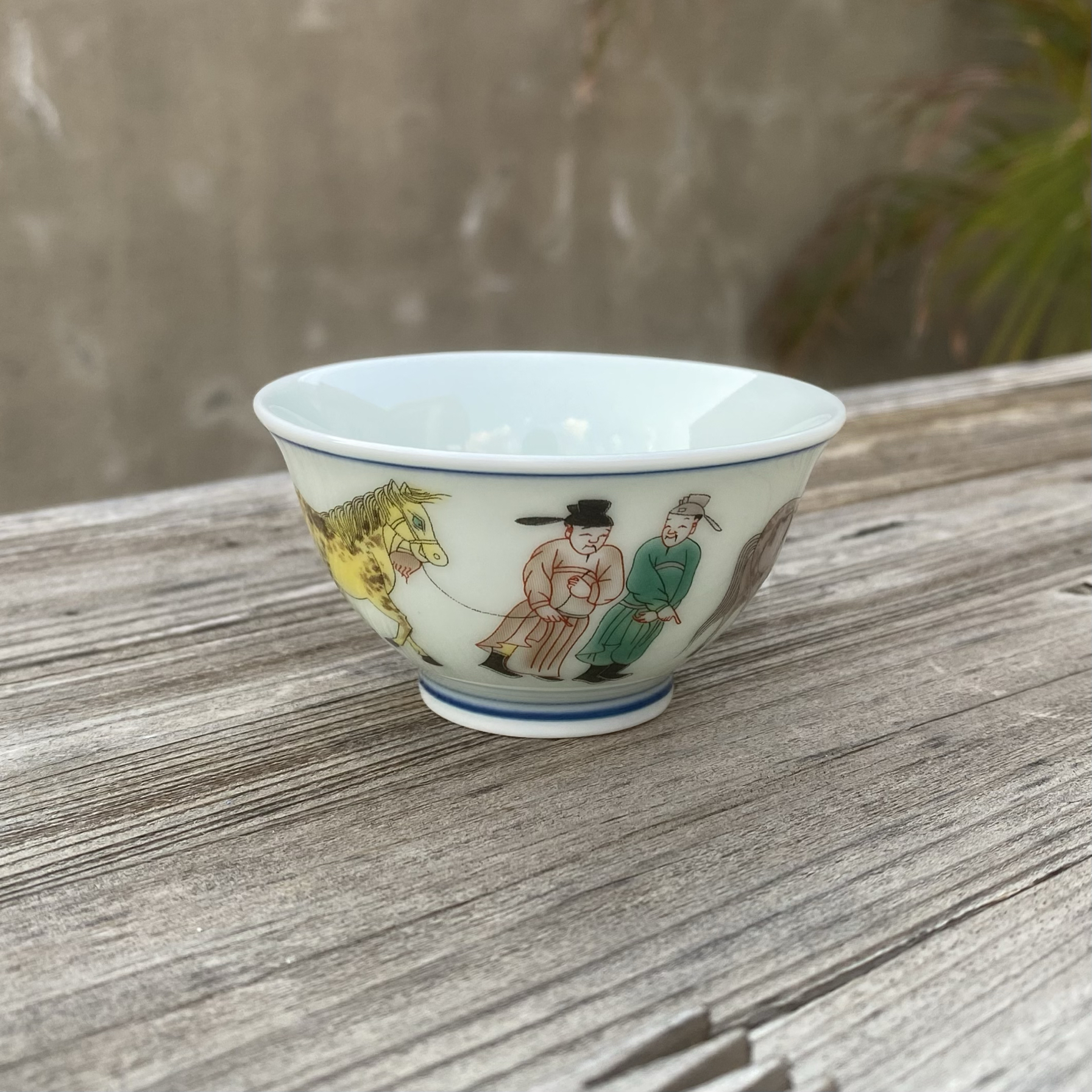斗彩人物仿古走马观花仿古小斗笠杯食品级陶瓷茶具国风主人杯单杯