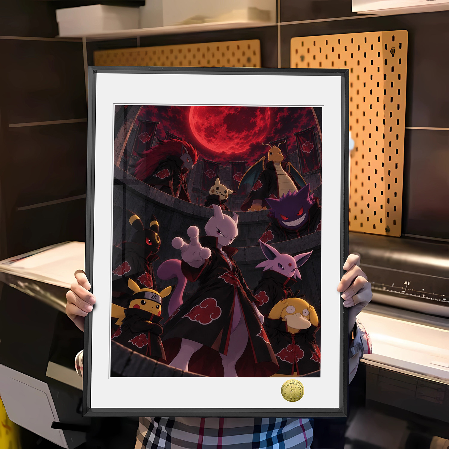 宝可梦火影晓组织超梦皮卡丘同人周边装饰画