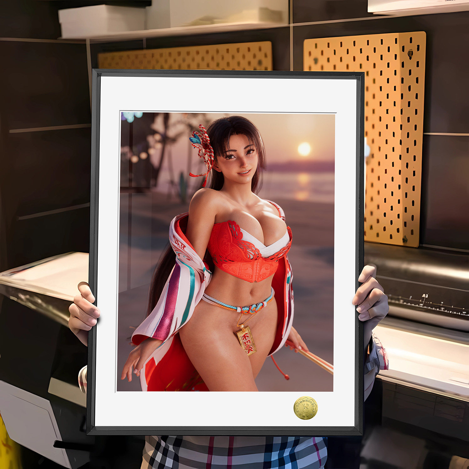 拳皇火辣忍者不知火舞海边火辣泳衣同人周边装饰画