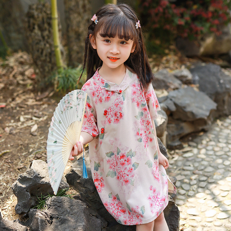 女童旗袍夏季汉服中式碎花连衣裙